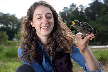 Photo of  Sarah Guindre-Parker holding starling